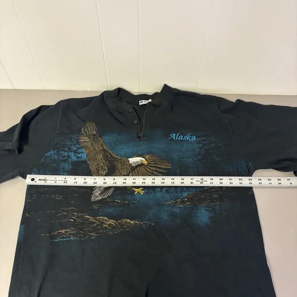 Vintage 90s Art Unlimited Henley T Shirt XXL 2XL Bald Eagle Nature 1992 - Picture 8 of 9